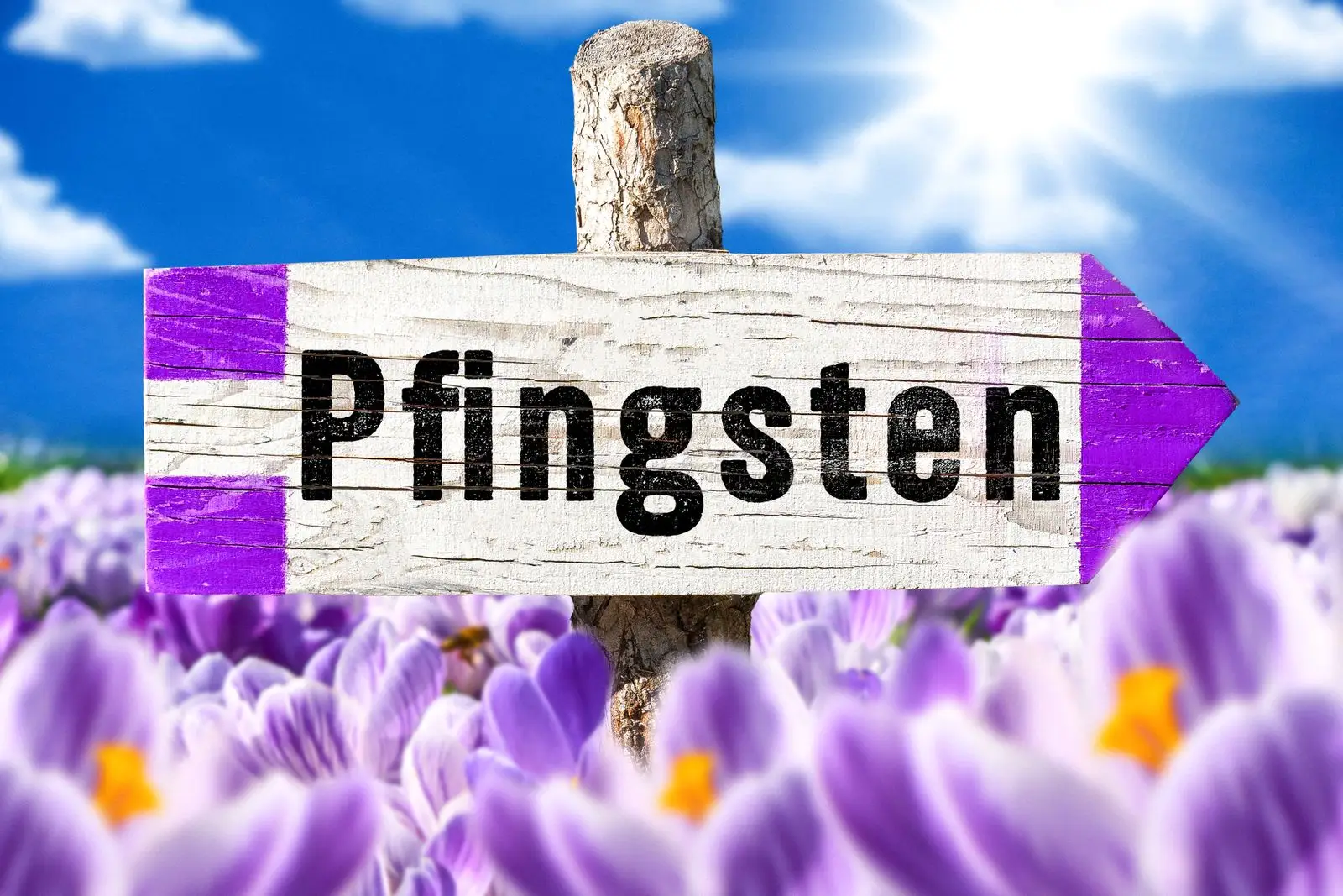 Pfingsten steht auf einem wegweiser