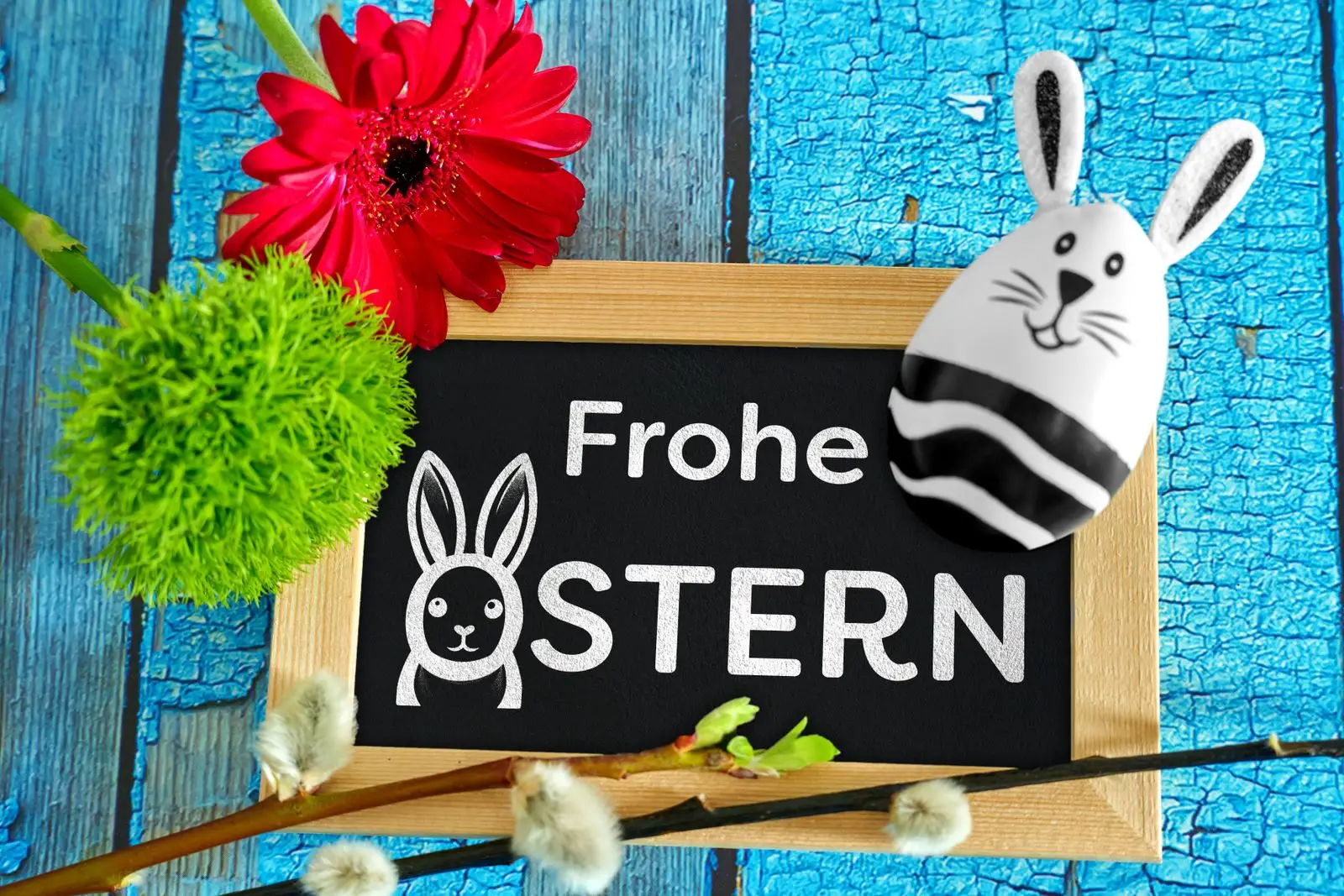Schöne ostertage osterhase mit frohe ostern schild