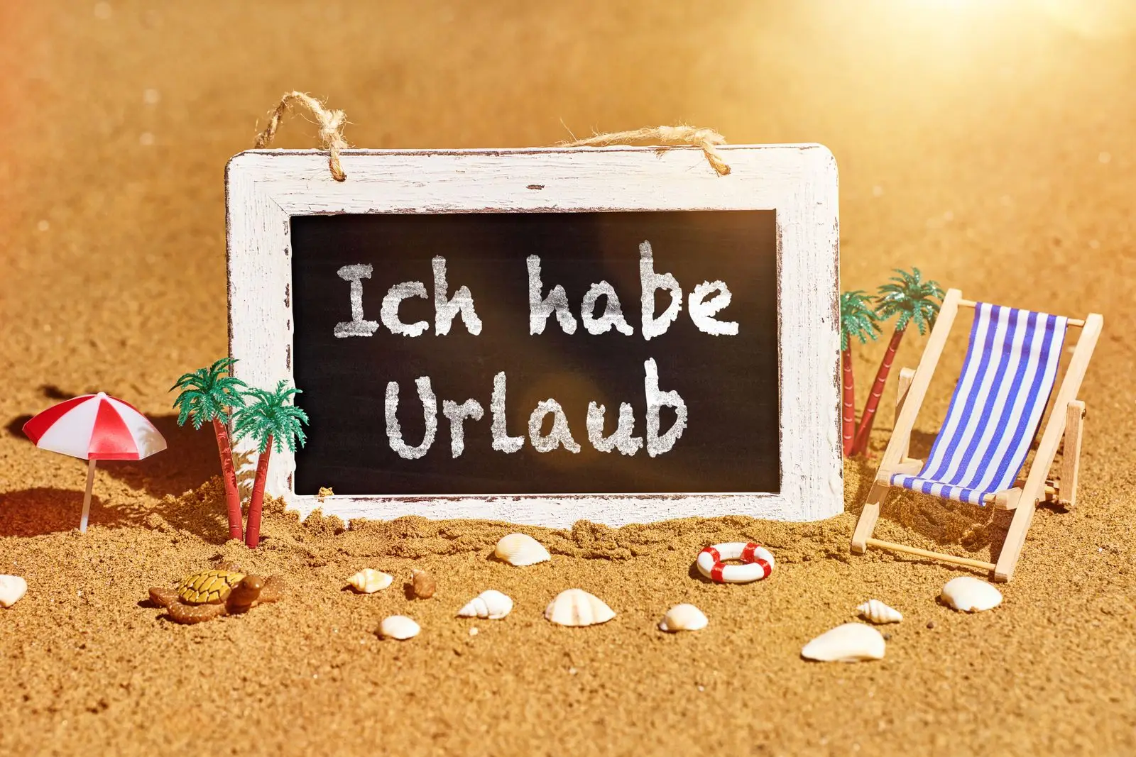 Tafel „ich habe urlaub“ mit stranddeko – urlaub bilder, ich habe urlaub.