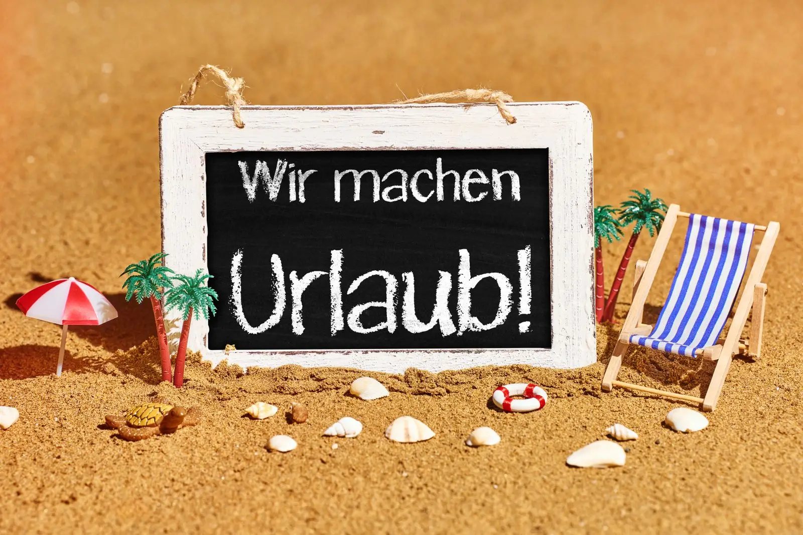 Wir machen urlaub schild