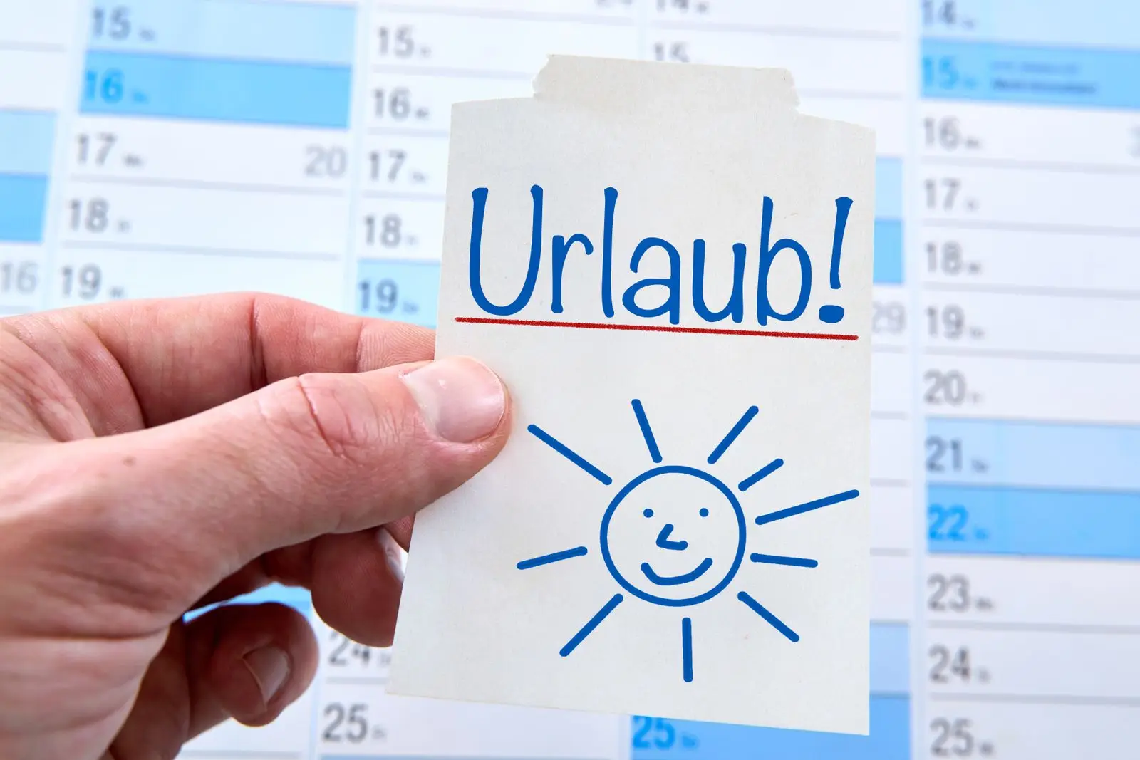 Urlaub kalender mit postkarte und gruß