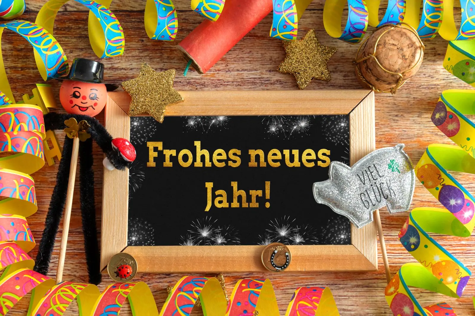 Wünsche zum neuen jahr mit frohes neues jahr-schriftzug