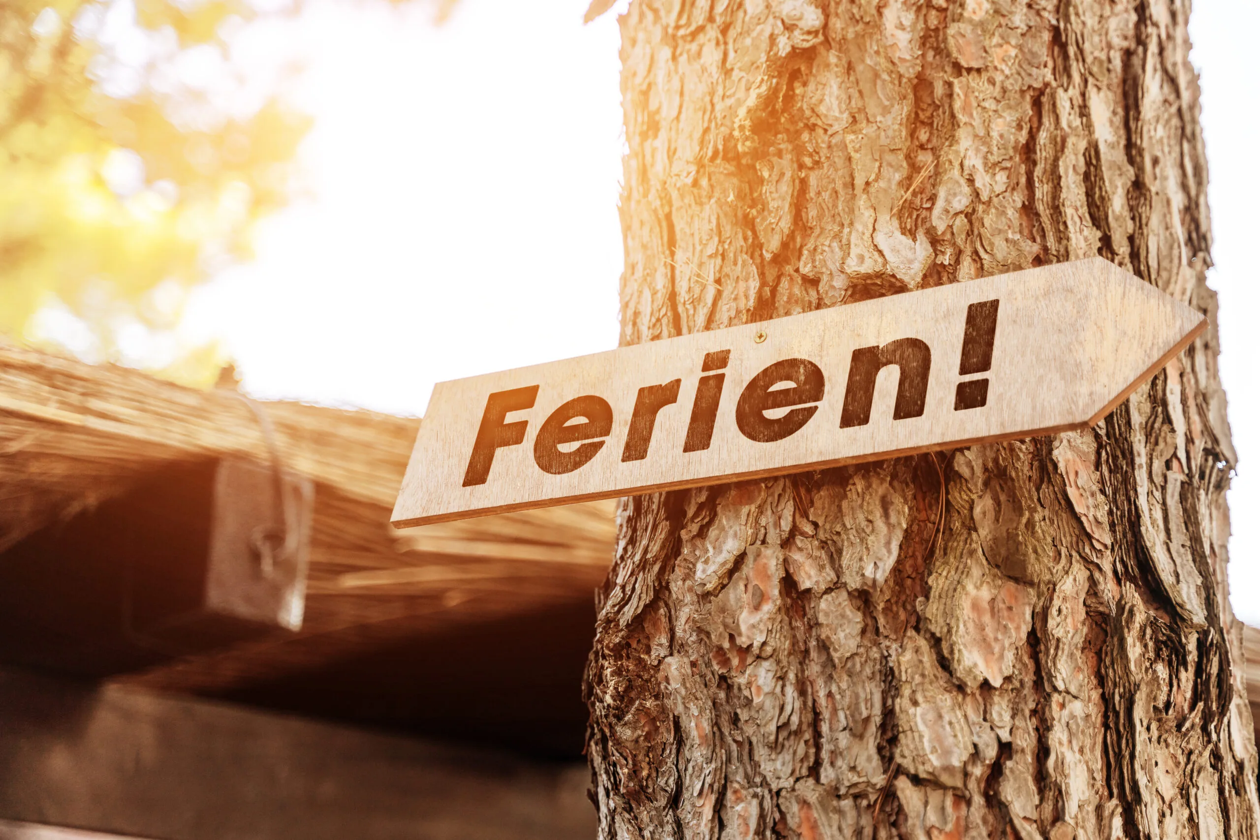 Sommerferien auf schild an baum